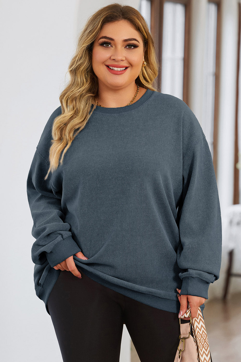 Plus Size Round Neck Dropped Shoulder Sweatshirt