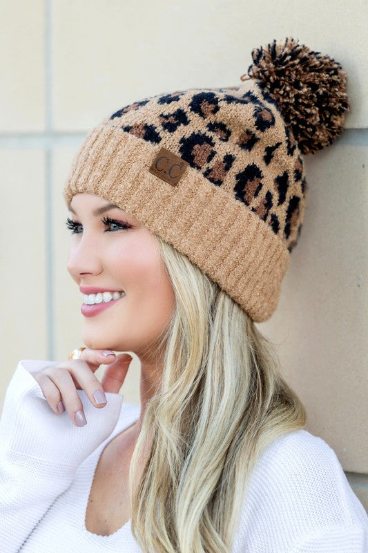 CC Leopard Pom Beanie