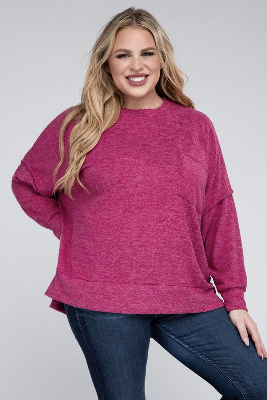 Plus Brushed Melange Drop Shoulder Sweater